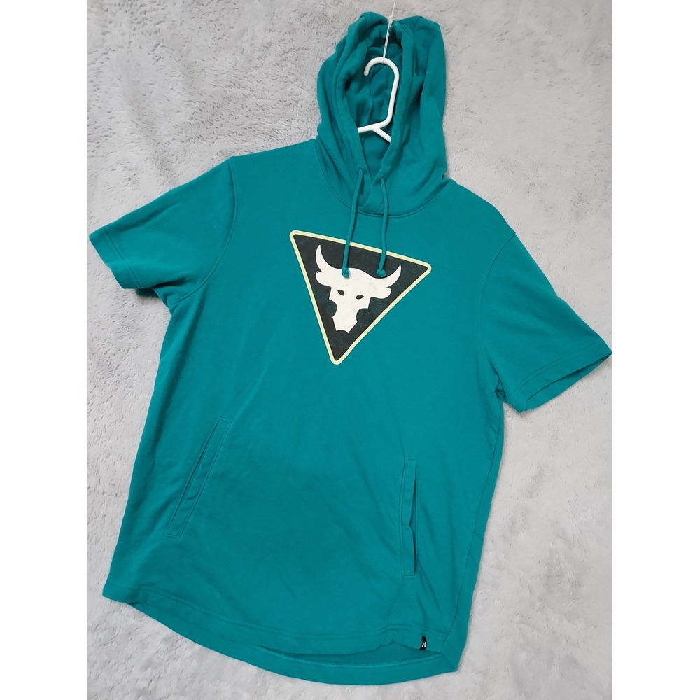 Under Armour Hoodie Mens Medium Project Rock Brahma Bull Teal Green Sleeveless